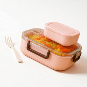 Airtight And Leak Proof Lock With 2 Compartment With Spoon Lunch Box | BPA-Free Food Storage Container for Work & School | Office Men And Woman | Lunch Box for Boy And Girl | Lunch Box for School Kid | Nasta Dabba | Tiffin Box | Lunch Boxes | Food Container | Bento Box (Pack Of 1, Pitch)